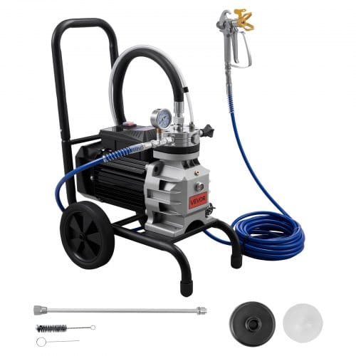 VEVOR Membran-Airless-Farbspritzgerät 1500 W, Rollbares Farbspritzgerät mit 19,31 MPa Hochdruck, 10 m Hochdruckschlauch, Reinigungsnadel und Bürste, für DIY-Sprüharbeiten im Innen- und Außenbereich