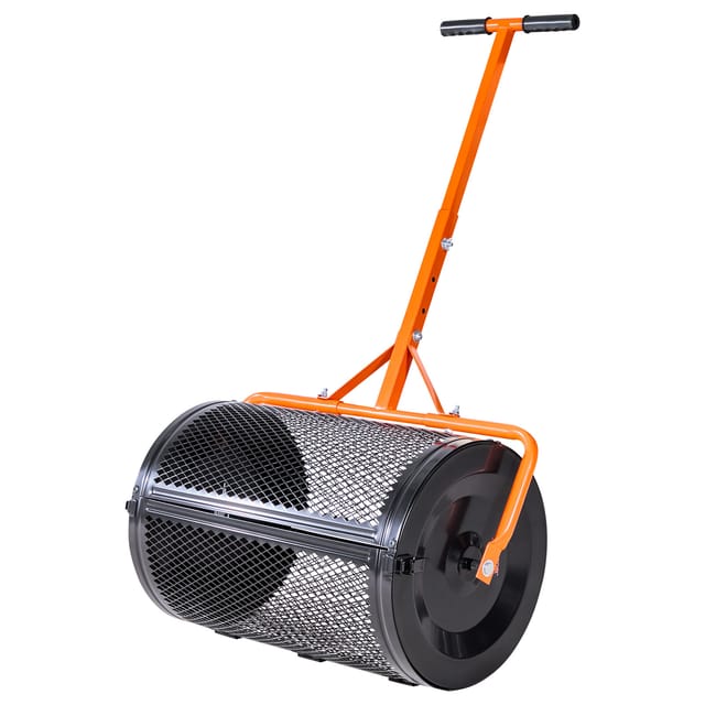 VEVOR Saatgutstreuer, 67 cm breiter Kompoststreuer mit T-Griff, Torfmoosstreuer 3 Höhen verstellbar, pulverbeschichteter Gartenstreuer aus Stahl, robuster Düngestreuer zum Pflanzen und Säen