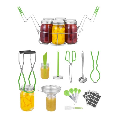 VEVOR Einmachzubehör-Starter-Kit Einmachwerkzeug-Set im Wasserbad für Anfänger (Gestell, Schöpfkelle, Messlöffel, Trichter, Zange, Glasheber, Glasschlüssel)