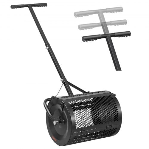 VEVOR Kompoststreuer 34 L, 42 cm Breiter Torfstreuer mit T-förmigem Griff, Torfmoosstreuer 3-Fach Höhenverstellbar, Pulverbeschichtete Stahl-Kompostrolle, Miststreuer zum Pflanzen & Aussäen, Schwarz
