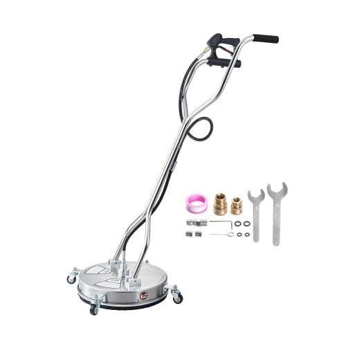 VEVOR 465 mm Hochdruckreiniger, Oberflächenreiniger, Flächenreiniger aus Edelstahl mit 4 Rädern, max. 4000 PSI, 3/8-Schnellanschluss, 2 Sprühdüsen, Doppelgriff, für Beton, Terrasse, Gehweg