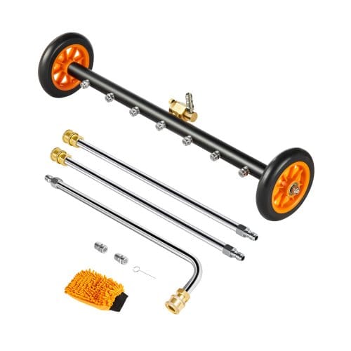 VEVOR 590 mm Hochdruckreiniger-Unterbodenreiniger, Edelstahl-Oberflächenreiniger, max. 4000 PSI, Winkeleinstellungsgetriebe, 7 Sprühdüsen, 2 verlängerte Stäbe für Auffahrt, Terrasse, Deck