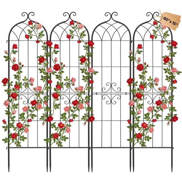 VEVOR Rankgitter, 152x40,5 cm 4er-Pack, Metall Rankhilfe mit Pulverbeschichteter Oberfläche & Verriegelungsmechanismus, Kletterhilfe, Garten Spalier, Pflanzengitter für Blumen, Gemüse & Rosen