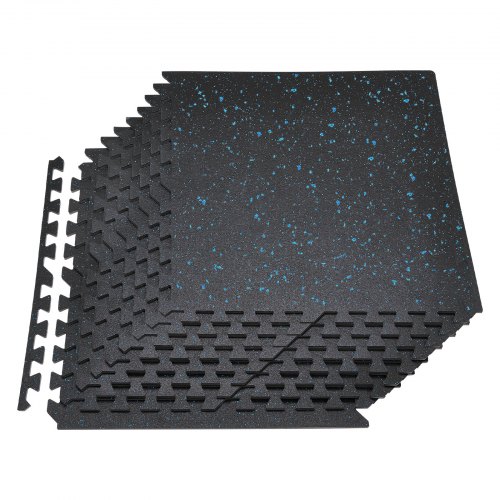 VEVOR 24 x Puzzlematte Bodenschutzmatte 610 x 610 x 10 mm, Hochdichte EVA-Schaumstoffmatte, Ineinandergreifende Fitnessmatte Gymnastikmatte Sportmatte, Trainingsmatte (Schwarz) mit Blauen Punkten