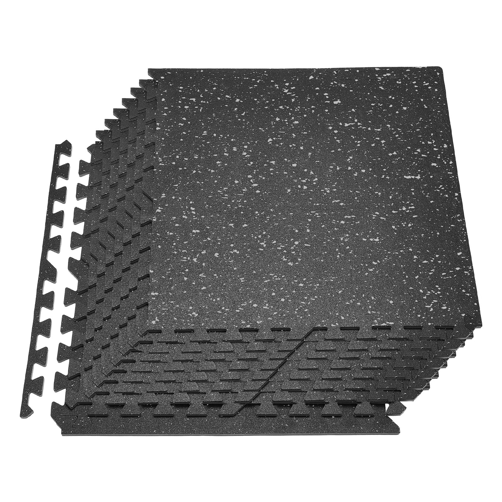 VEVOR 12 x Puzzlematte Bodenschutzmatte 61 x 61 x 1 cm, Hochdichte EVA-Schaumstoffmatte, Ineinandergreifende Fitnessmatte Gymnastikmatte Sportmatte, Trainingsmatte (Schwarz) mit Grauen Punkten