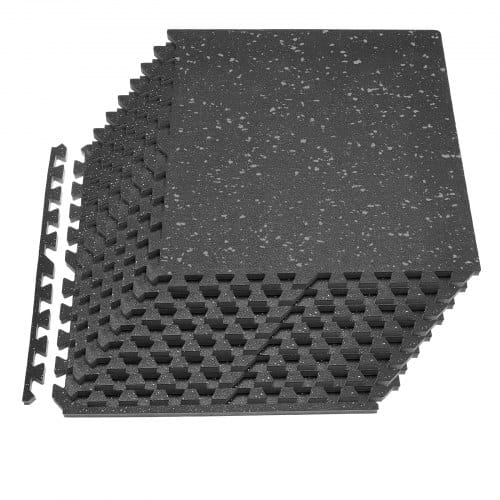 VEVOR 12 x Puzzlematte Bodenschutzmatte 61 x 61 x 2 cm, Hochdichte EVA-Schaumstoffmatte, Ineinandergreifende Fitnessmatte Gymnastikmatte Sportmatte, Trainingsmatte (Schwarz) mit Grauen Punkten
