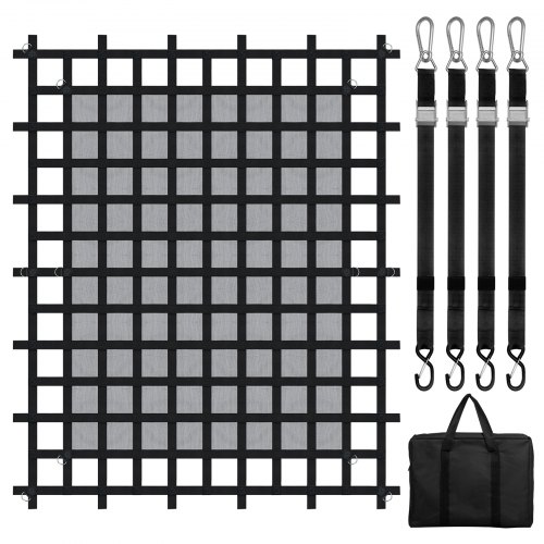 VEVOR Frachtnetz, 2440 x 2060 mm, LKW-Ladeflächennetz, 4 verstellbare Gurte mit Karabinern & S-Haken, Transportnetz verschleißfest & wetterfest, Gepäcknetz geeignet für Pickup, LKW, Jeep, SUV, Boot