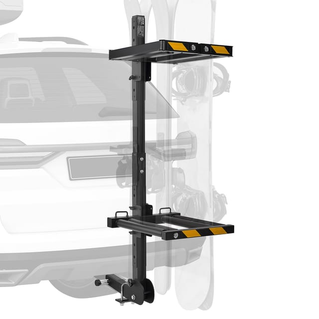 Vevor Skiboard Snowboard Dachträger Für Bis Zu 6 Paar Ski/4 Snowboards, Abschließbarer Skidachträger Mit Sicherheitsgurt & Kippzugang, Verstellbarer Skihalter Passend Für Die Anhängerkupplung