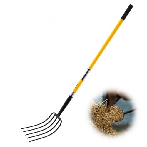 VEVOR Dunggabel 1450 mm, 5-Zinken-Heugabel mit Fiberglasstiel, Mistgabel, Mistforke, Gartenforke, Spatengabel aus geschmiedetem Stahl für Heu, Kartoffelkompostierung, Umpflanzen und Belüftung