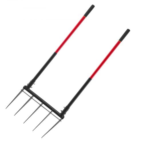 VEVOR Broadfork Doubleshaft 510x320 mm, 5-Zinken-Grabegabel mit zwei Fiberglasgriffen, robuste Spatengabel, ergonomisches U-förmiges Design, Gartengerät zum Kompostieren, Umpflanzen & Belüften