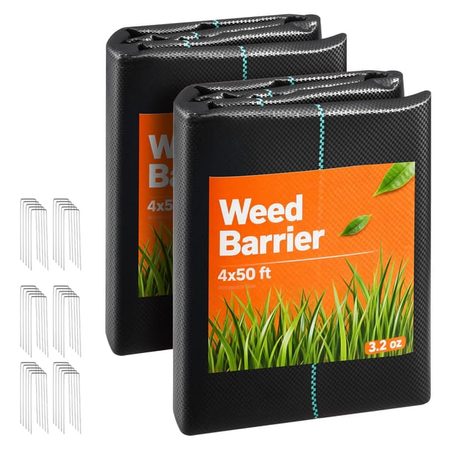 VEVOR 2x Unkrautvlies 1,2x15,2 m Gartenvlies 90 g/㎡, Unkrautmatte aus Polypropylen, Unkrautfolie mit Hoher Belüftung Entwässerung, Wurzelsperre gegen Unkraut für Gewächshaus Bauernhof Garten, Schwarz
