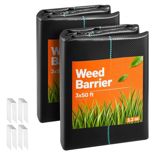 VEVOR 2x Unkrautvlies 0,9x15,2 m Gartenvlies 90 g/㎡, Unkrautmatte aus Polypropylen, Unkrautfolie mit Hoher Belüftung Entwässerung, Wurzelsperre gegen Unkraut für Gewächshaus Bauernhof Garten, Schwarz