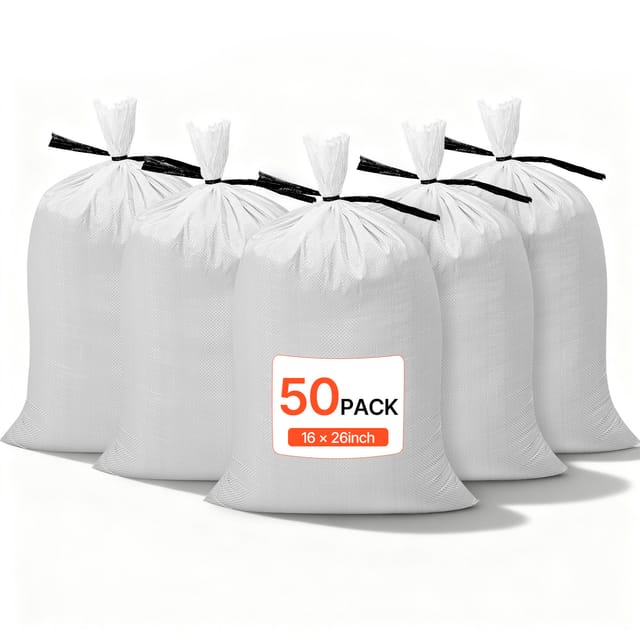 VEVOR Sandsäcke für Hochwasser, 50er-Pack, 400x660 mm, Gewebesäcke mit Bändern, 22,6 kg Tragkraft, Polypropylen-Hochwasssersandsäcke, reißfest & UV-beständig, für Hochwasserschutzbarrieren