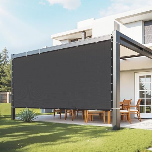 VEVOR 90 % Sonnenschutztuch Sichtschutz Schattenabdeckung (244 x 366 cm) für Pergola mit Edelstahlösen, Sonnensegeltuch mit 140 g/m² HDPE-Material, für Outdoor Terrasse Garten Hinterhof (Schwarz)