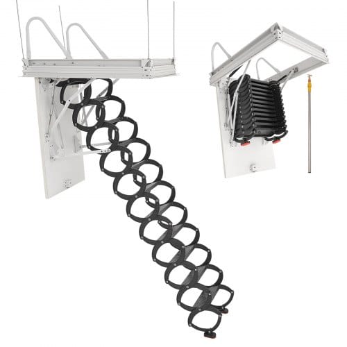 VEVOR Dachbodenleiter, Tragkraft 299,4 kg, passend für Deckenhöhen von 2,6 bis 2,85 m und Öffnungsgröße von 1000,76x698,5 mm, Scherentreppe aus legiertem Stahl mit Zugstange für Dachboden