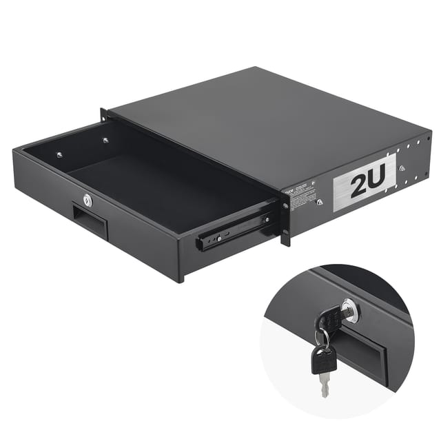 VEVOR 2U Rackschublade, 22,68 kg, abschließbares Serverschrankgehäuse, Schiebeschublade mit Schloss & Kabelmanagementlöchern, für 482 mm Netzwerkgeräte-Server-AV-Rack oder Schrankgehäuse