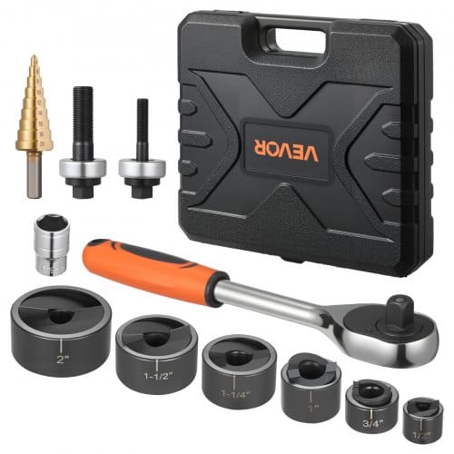 VEVOR 12,7-50,8 mm SLUG-Buster Ratschen-Ausbrechset, Ratschenschlüssel-Ausbrechstanzer-Sets für Aluminium, Weichstahl, Fiberglas, Kunststoffe, 6 Matrizengrößen, 40Cr Stahl Ko-Werkzeugsatz