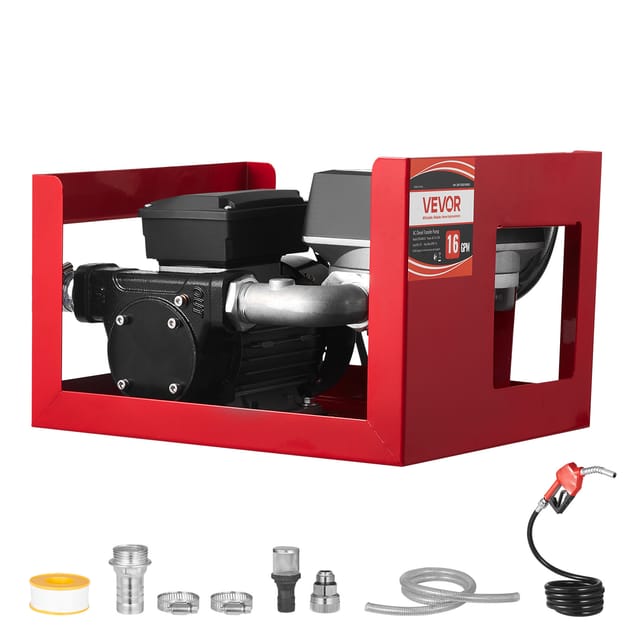 VEVOR Kraftstofftransferpumpe, elektrische Diesel-Transferpumpe, 60L/min, mit Durchflussmesser, automatisch abschaltender Kraftstoffdüse, 2 Schläuchen, 13,7m Förderhöhe, für Kerosin, Biodiesel