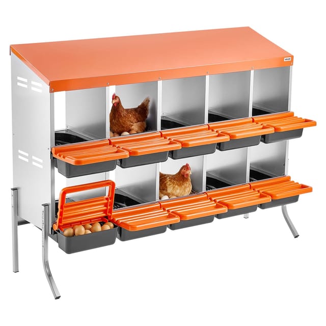 VEVOR 2-stöckiges Legenest 1320x525x990 mm, 10 Fächer, Hühnernest aus Metall mit Stützbeinen & Lüftungslöchern, Geflügelnester, Abrollnest, ideal für Hennen, Enten, Hühner & anderes Geflügel