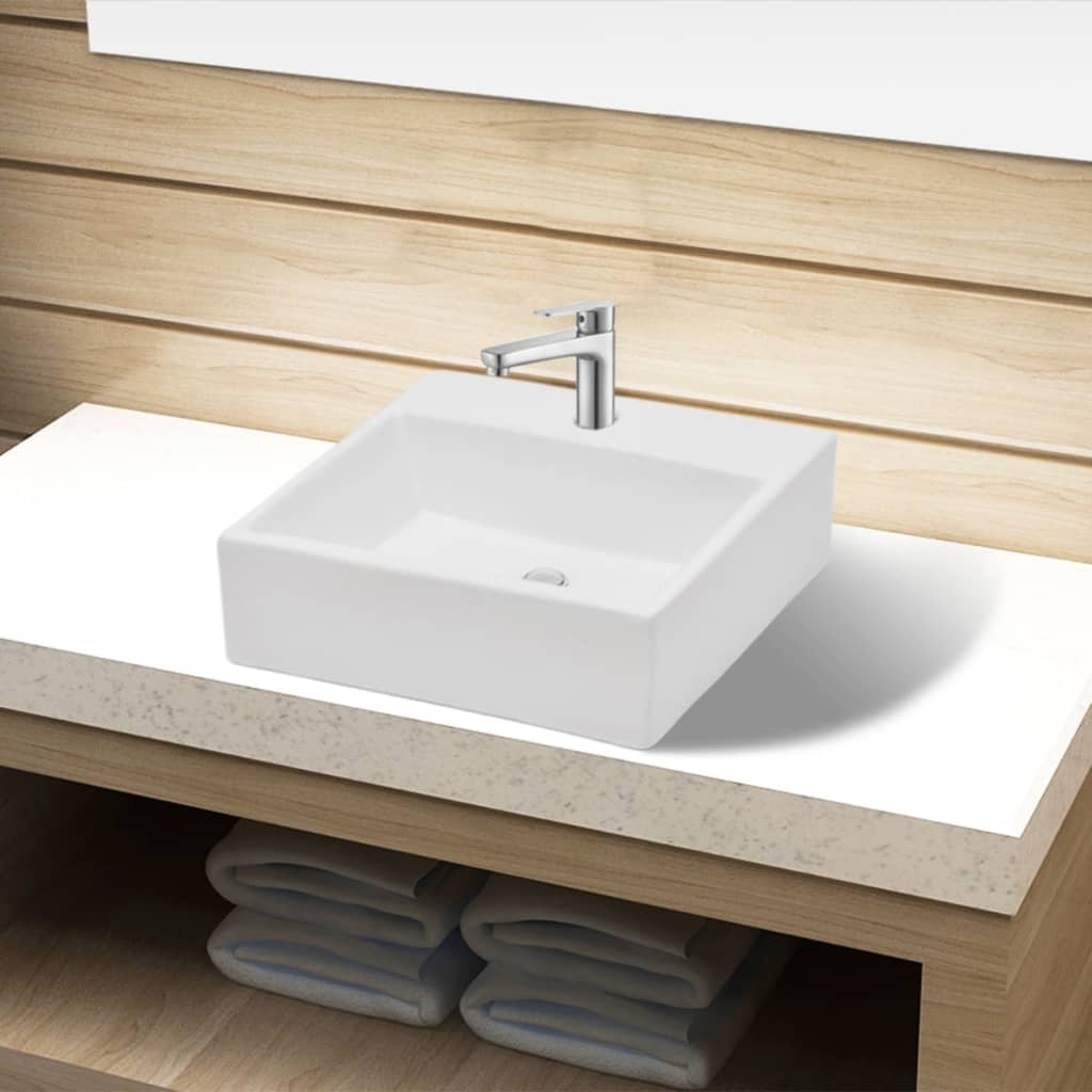 Keramik Waschbecken Mit Hahnloch Weiß Quadratisch Vidaxl