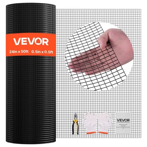 VEVOR Gartenzaun 61 cm x 15,2 m, 1,27x1,27 cm Maschenweite, φ1,06 mm verzinkter Drahtzaun, vinylbeschichteter Hühnerdrahtzaun, geschweißter Gartenpflanzenzaun für Kaninchenkäfige & Schlangen