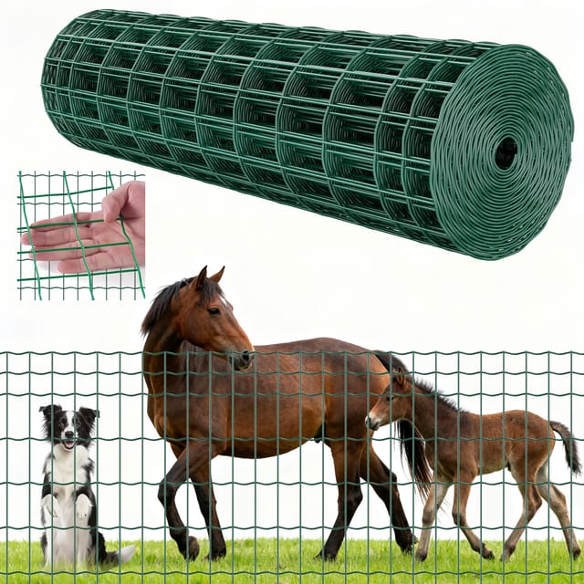 VEVOR Gartenzaun, 1x25 m, Maschenweite 5,08x10,16 cm, φ2,1 mm, verzinkter Stahldraht, Viehzaun geeignet für Rinder, Schweine & Schafe, vinylbeschichteter Weidezaun für Tiergehege, Käfige, grün