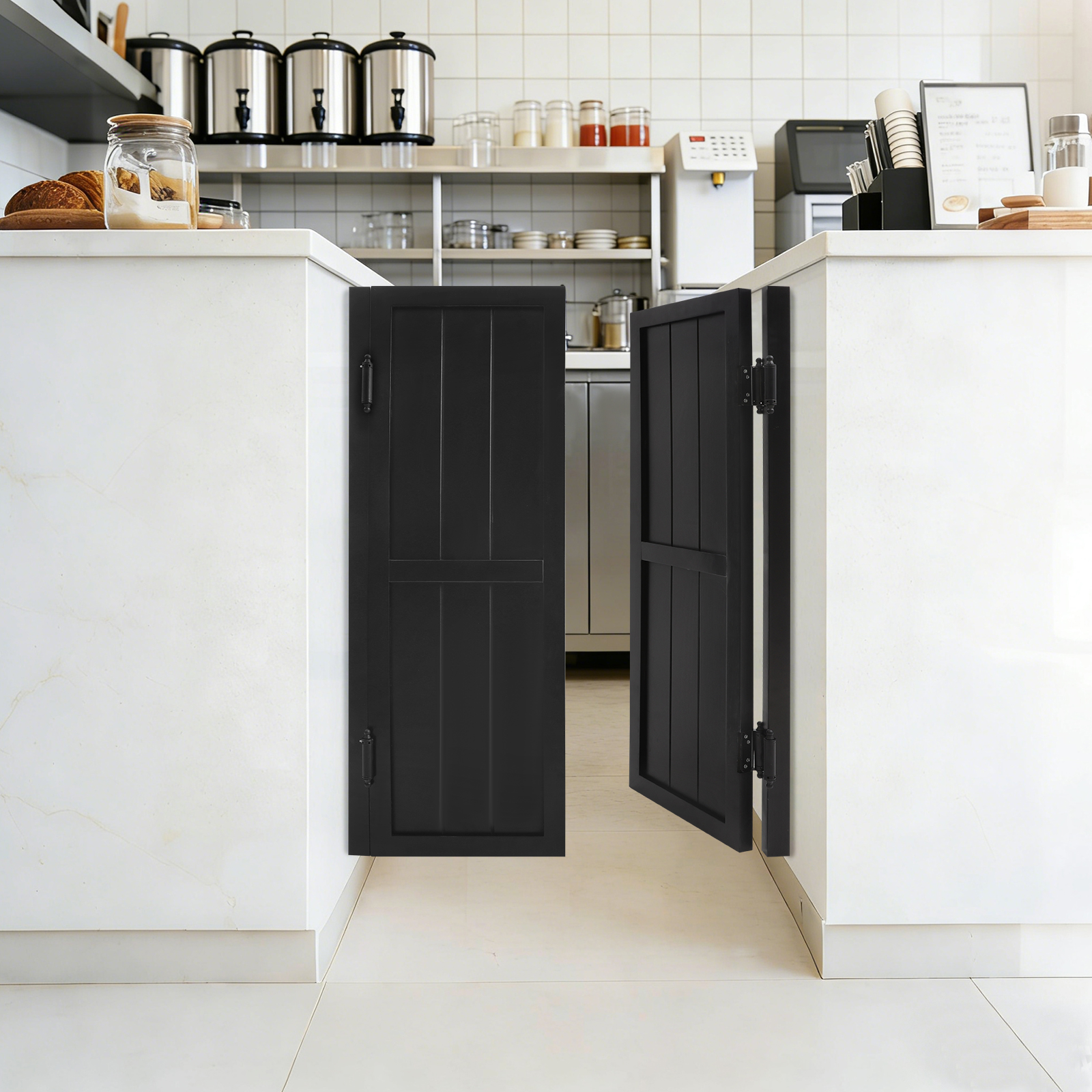 Selbstschließende Café-schwingtüren – Doppelt Wirkende Massivholz-eingangstür Für Das Wohnzimmer, Halbtür Für Küche, Bar Und Flur – Schwarz, 81 X 107 Cm – Trennungslösung