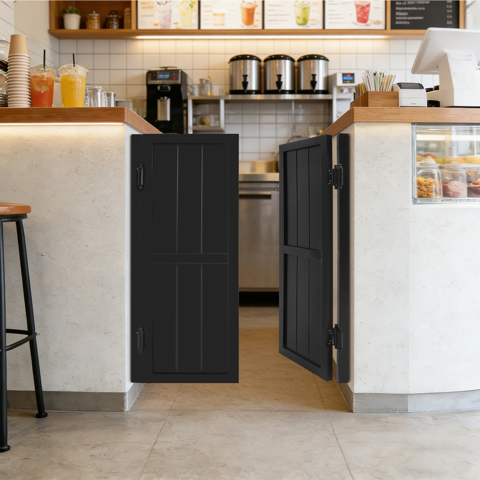 Café-schwingtür – Halbtür Aus Massivholz Mit Metallscharnieren, Selbstschließend, Doppelschwingtür Als Küchentrennung, Schwarz (w36 X H42 Zoll)