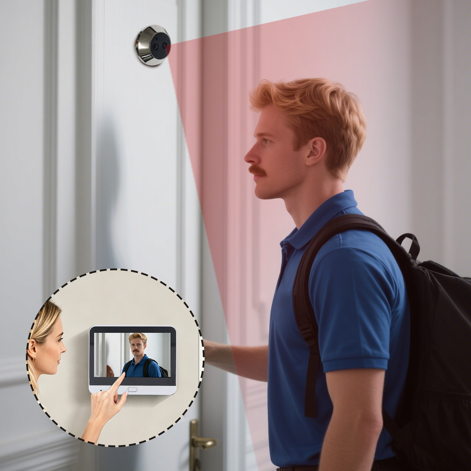 Tragbare Kamera, Intelligente 3-megapixel-videokamera 1080p, Infrarot-nachtsicht, Video-türklingel Mit 4,3-zoll-ips-display, Wiederaufladbar, Sd-karte