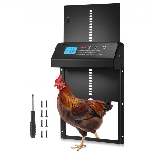 VEVOR Automatische Hühnerklappe, Hühnerstalltür mit Timer, manueller Einstellung & Einklemmschutz, Elektrischer Hühnerauslauf-Toröffner mit wasserdichter Versiegelung, Schwarz, 350x250x73 mm