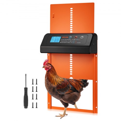 VEVOR Automatische Hühnerklappe, Hühnerstalltür mit Timer, manueller Einstellung & Einklemmschutz, Hühnertür, Hühnerauslauf-Toröffner mit wasserdichter Versiegelung, orange, 350x250x73 mm