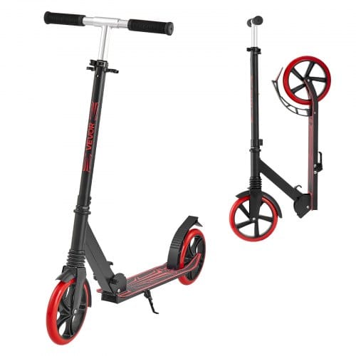 VEVOR Scooter (2 Räder) für Kinder ab 8 Jahren, Cityroller Straßenroller mit höhenverstellbarem Lenker & rutschfestem Deck & leichtem Rahmen, faltbarer Tretroller bis zu 100 kg, Schwarz + Rot