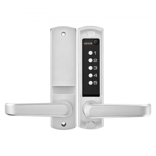 VEVOR Mechanisches Codeschloss mit Einseitigem Tastenschloss (5-stelliger Code), Schlüsselloses Türschloss mit Griff & Automatischer Verriegelung, für Haustüren Gartentore Garagen Outdoor, Silber