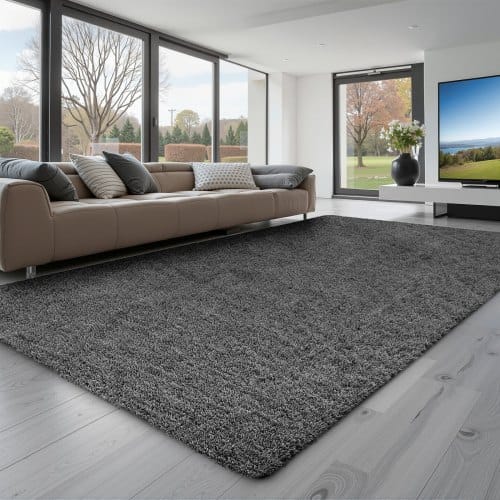 VEVOR Hochflor Teppich 2438x1524 mm, flauschiger Teppich mit dreilagigem Material, 35 mm Florhöhe, Bodenteppiche für Wohnzimmer, Schlafzimmer, Wintergarten, fusselfrei & weich, rutschfest, Grau