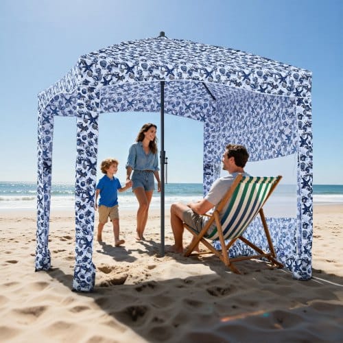 VEVOR Strand-Cabana 183 x 183 cm Strandüberdachung mit Seitenwand, UPF 50+ Sonnenschutz, Strandpavillon mit Sandsäcken, großer tragbarer Sonnenschutz Sonnenschirm für Familie Freunde Outdoor