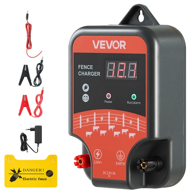 VEVOR Weidezaungerät, 12 kV 3 J, AC/DC Elektrozaungerät mit LED-Anzeige, Reichweite 3 km, leistungsstarkes Plug-in-Ladegerät, zum Schutz von Eindringen vor Wildtieren für Nutztiere & Geflügel