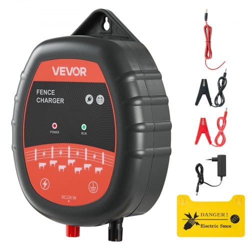 VEVOR Weidezaungerät, 10 kV 1J, AC/DC Elektrozaungerät mit LED-Anzeige, Reichweite 3 km, Leistungsstarkes Plug-in-Ladegerät, zum Schutz von Eindringen vor Wildtieren für Nutztiere & Geflügel