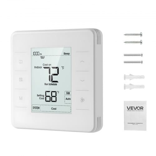 VEVOR Thermostat 7-Tage-programmierbar, Raumthermostat für Wärmepumpe, Klimaanlage, Fußbodenheizung, LED-Bildschirm mit Hintergrundbeleuchtung, großer Temperaturbereich von 5 bis 37 °C, weiß