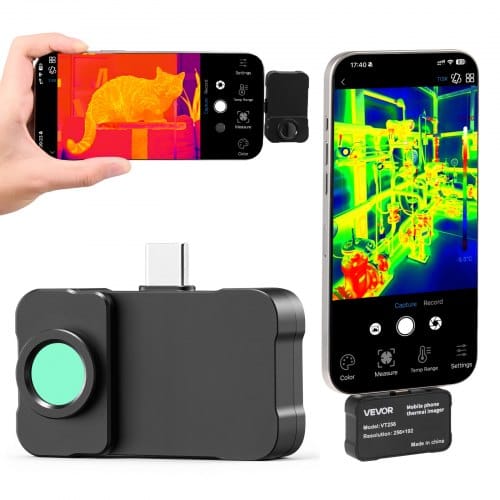 VEVOR Wärmebildkamera für iOS & Android, 512x384 Super IR & 256x192 IR-Auflösung Thermobildkamera mit Makro-Objektiv für Smartphone Tablet mit USB-C, 25Hz Infrarotkamera für -20°C-550°C Inspektion