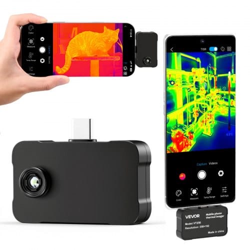 VEVOR Wärmebildkamera für iOS & Android, 512x384 Super IR & 256x192 IR-Auflösung Thermobildkamera für Smartphone Tablet mit USB-C, 25Hz Infrarotkamera mit 6 Farbpaletten für -20°C-550°C Inspektionen