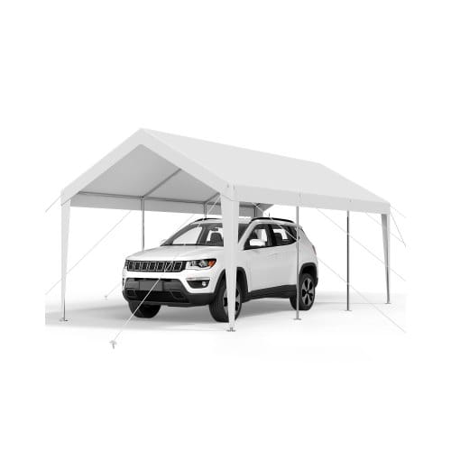 VEVOR Carport, 3,05x6,09x2,87 m Autoüberdachung, Zeltgarage, Garagenzelt, verzinkter Autounterstand, UV-beständig, Ganzjahresschutz, Lagerschuppen für Auto, Boot, Motorrad, Weiß