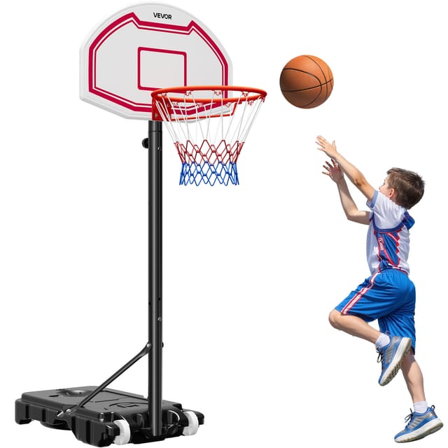 VEVOR tragbarer Basketballständer, 1,6 bis 2,1 m höhenverstellbarer Basketballkorb, verstellbare Basketballanlage mit Nylonnetz & Rollen, tragbares Backboard-Set für Terrassen Poolrand