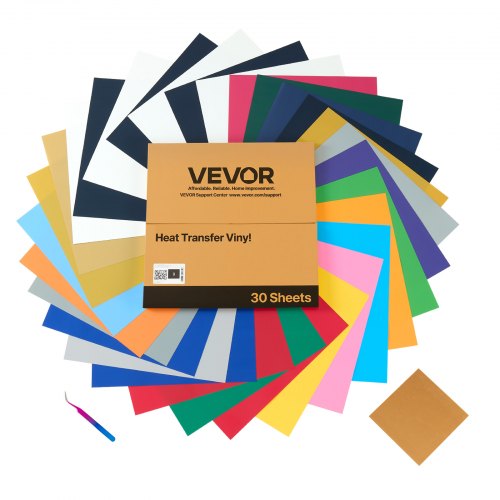 VEVOR Vinylfolie Wärmeübertragung Transferfolie (304,8 x 304,8 mm) 30 Blätter, verschiedene Farben, Plotterfolie kompatibel mit Schneidemaschinen, Aufbügelfolie für T-Shirts Kissen Hüte