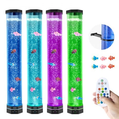 VEVOR Lavalampe mit 6 schwimmenden Fischen, 80 cm, Blasenlichtlampe, 16 Farbwechsel-Lichteffekte, Fernbedienung, Stimmungslicht, Aquarium Nachtlicht für Schlafzimmer, Wohnzimmer, Heimdekoration