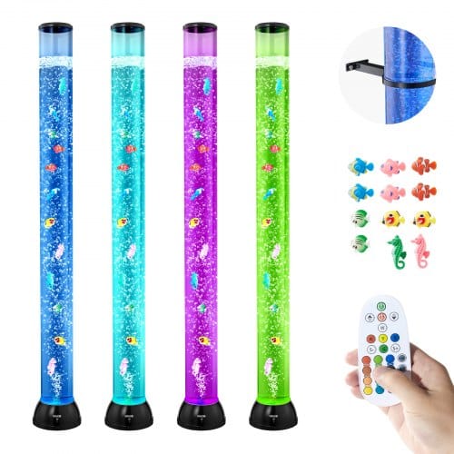 VEVOR Lavalampe mit 10 schwimmenden Fischen, 120 cm, Blasenlichtlampe, 16 Farbwechsel-Lichteffekte, Fernbedienung, Stimmungslicht, Aquarium Nachtlicht für Schlafzimmer, Wohnzimmer, Heimdekoration