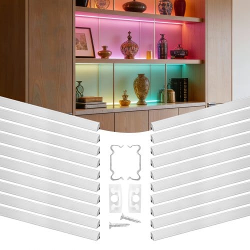 VEVOR LED Profil 20er-Pack 1 m, Eloxierte Aluminiumprofile mit Milchiger Abdeckung, Endkappen & Befestigungsclips, Kanäle, Diffusor für LED-Streifen, Ideal für Unterbau-Arbeitsplatten, U Form