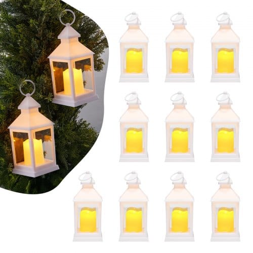 VEVOR 12er-Pack dekorative Kerzenlaternen, elektrische LED-Kerzen ohne Flamme, Halter aus Kunststoff mit Glas, Wandbehang für Veranda, Hochzeitstische, Partys, Bauernhäuser, Weiß, 105x105x240 mm