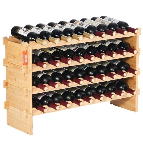 VEVOR Weinregal stapelbar 36 Flaschen, stabiles Flaschenregal, 4-stufiges Lagerregal aus massivem Bambusholz, freistehendes Weinregal, wackelfreie Regale für Küche, Bar und Keller (natürliche Farbe)
