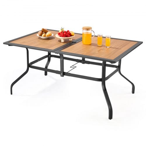 VEVOR Terrassentisch Gartentisch Balkontisch (1505 x 960 x 725 mm) aus Kohlenstoffstahl + DPC-Platte, Esstisch für Hof Terrasse Garten Veranda, wasserfest, mit 35 mm Schirmloch, 68,04 kg Tragkraft