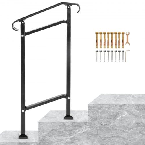 VEVOR Treppengeländer 50x13,5x108 cm Handlauf Geländer Höhe(bis zu 18,5 cm) & Winkel(0-30,8°) einstellbar Eingangsgeländer Eisenhandlauf Ideal für 1 oder 2 stufige Treppen mit Installationskit Schwarz